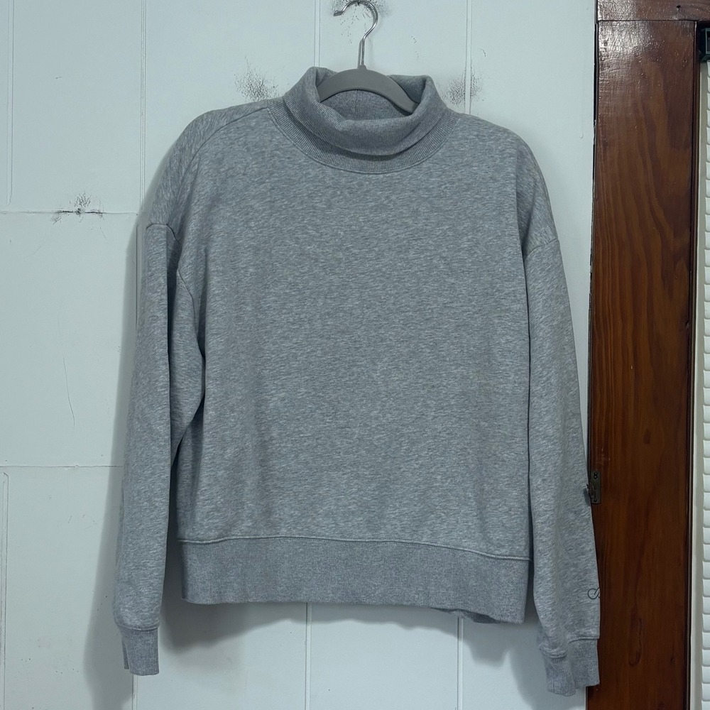 Calia Womens Mock Neck Pullover Sweatshirt Heather Gray Fleece Size L